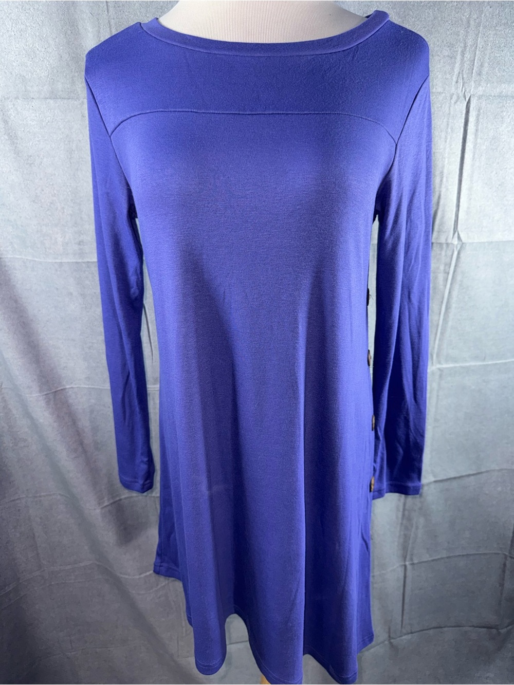 2527-Korsis Elegant Long Sleeve A-Line Dress in Vibrant Blue